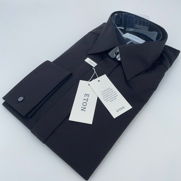 Eton Dress Shirt Mens XL 17 - 43 Black Stretch Twill Slim Fit Button Up